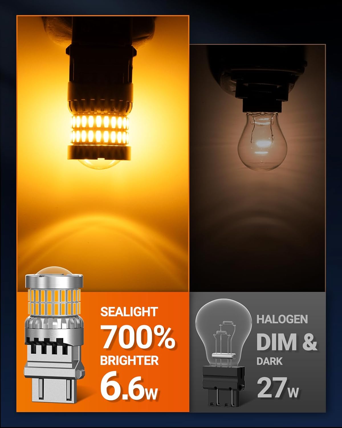 Thumbnail 1 de SEALIGHT 3157/3156 LED Turn Signal Bulbs (Amber, 57-SMD) with Projector Lens — 2 Pack