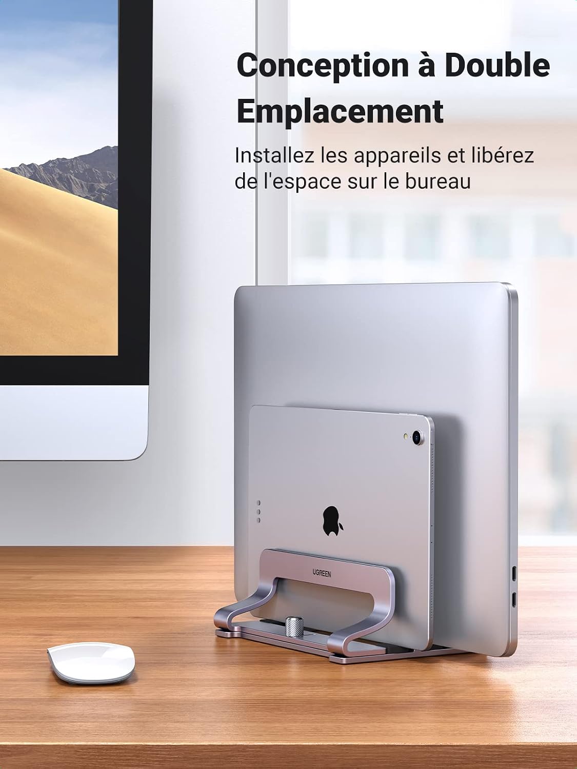 Thumbnail 1 de UGREEN 2 en 1 Support Ordinateur Portable Vertical en Aluminium – Double Porte et Réglable