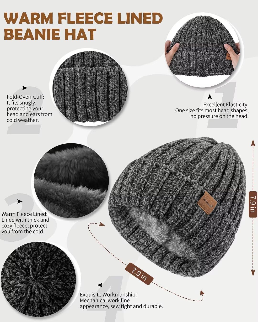Detalle 2 de Winuesa 4-Piece Beanie Set 70in 🧣