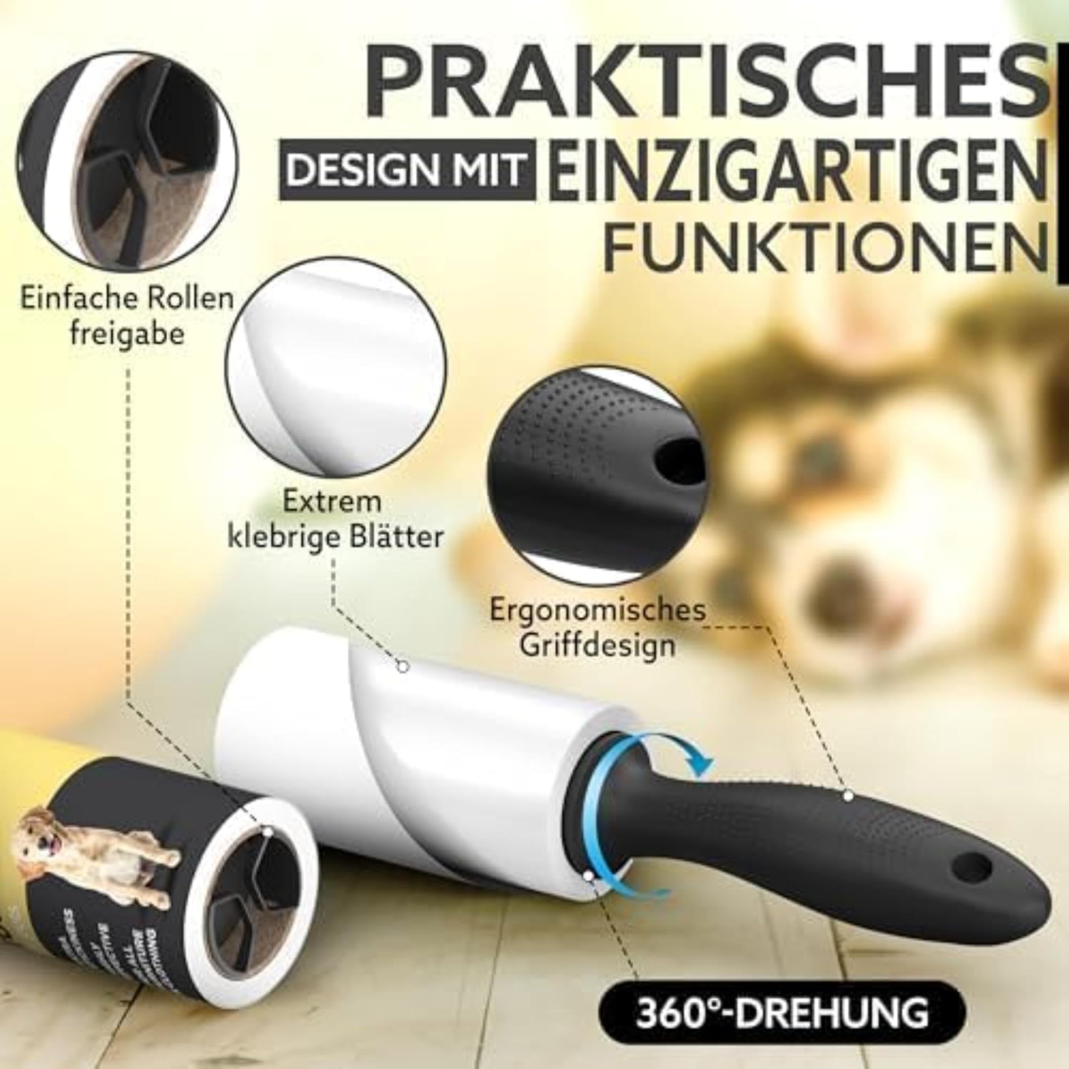 Detalle de Tydi Fusselrolle Tierhaare – Extra Stark Klebende Fusselrolle mit 2 Griffen, 500 Blätter – Wiederverwendbare Nachfüllpack