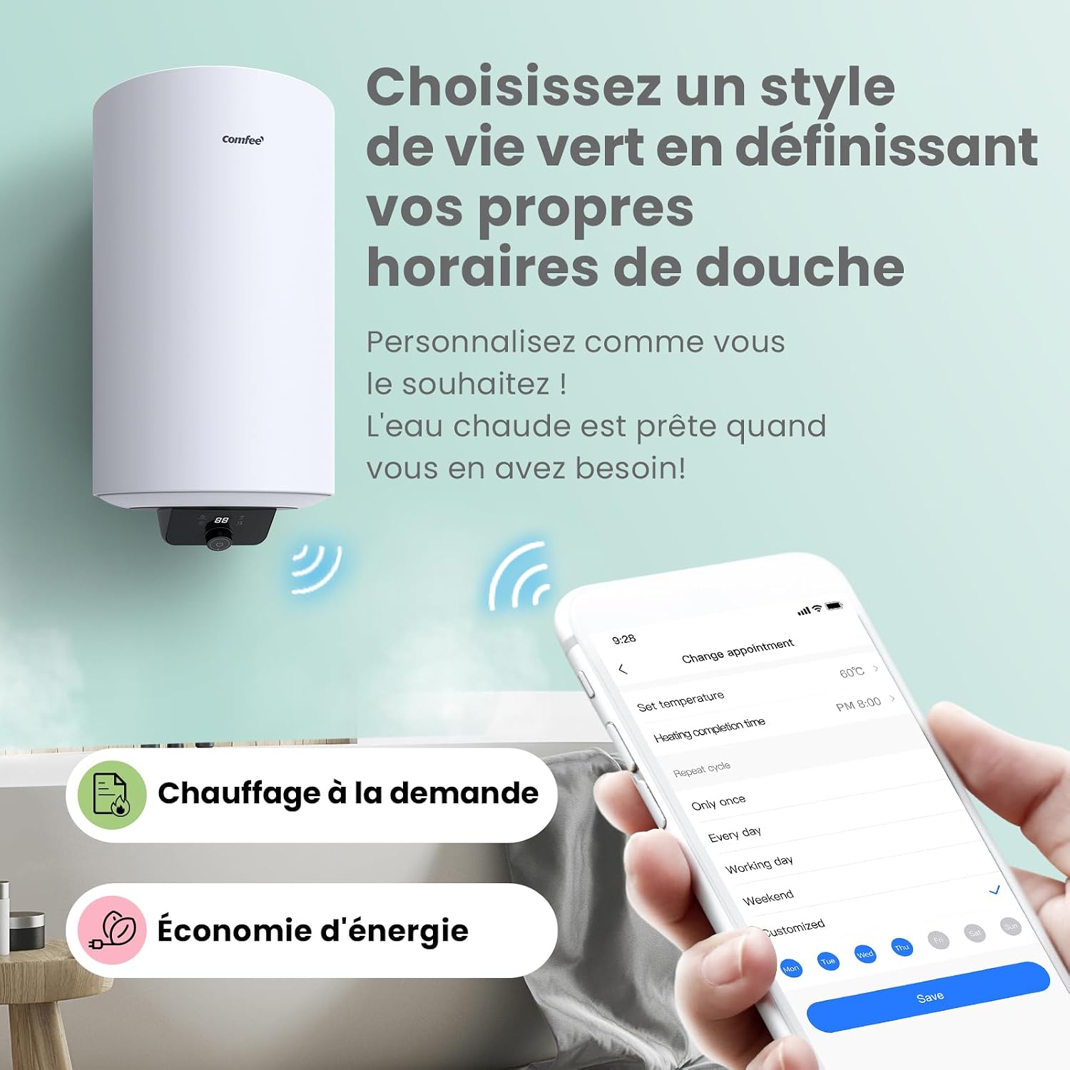 Detalle de COMFEE' D80-15EFG chauffe-eau électrique 80 L mural 🌡