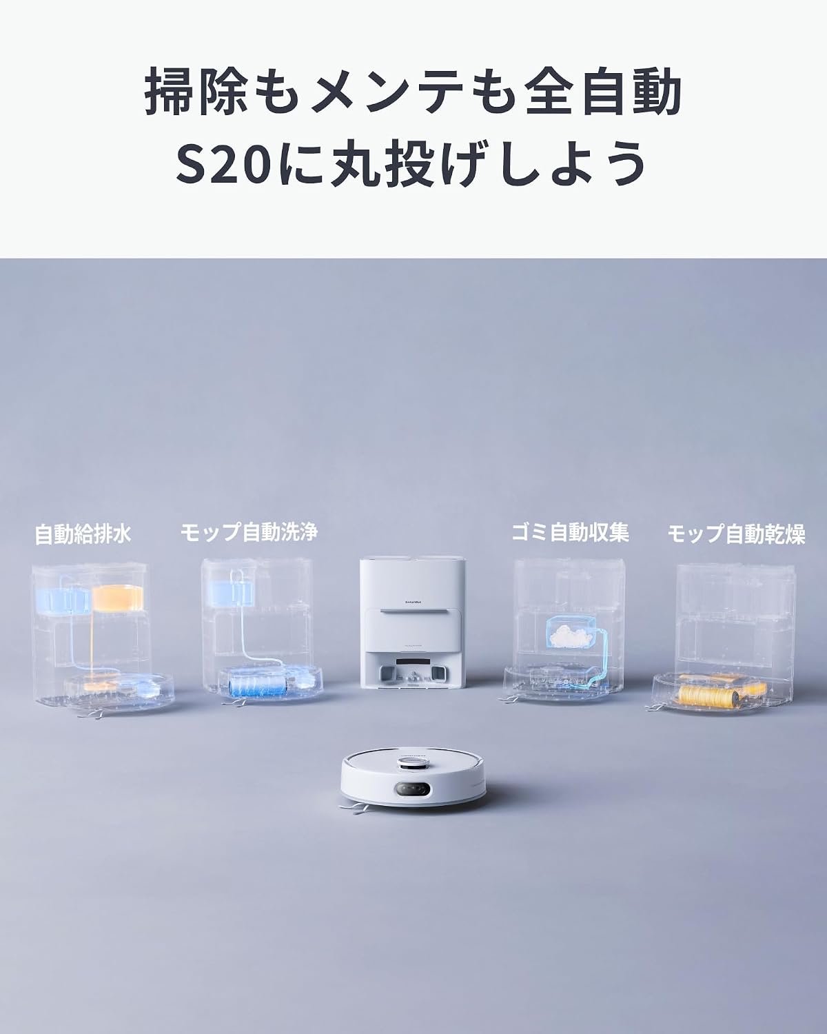 Detalle 2 de SwitchBot S20 W6602000 ロボット掃除機 10000Pa吸引・水拭き・モップ自動洗浄乾燥