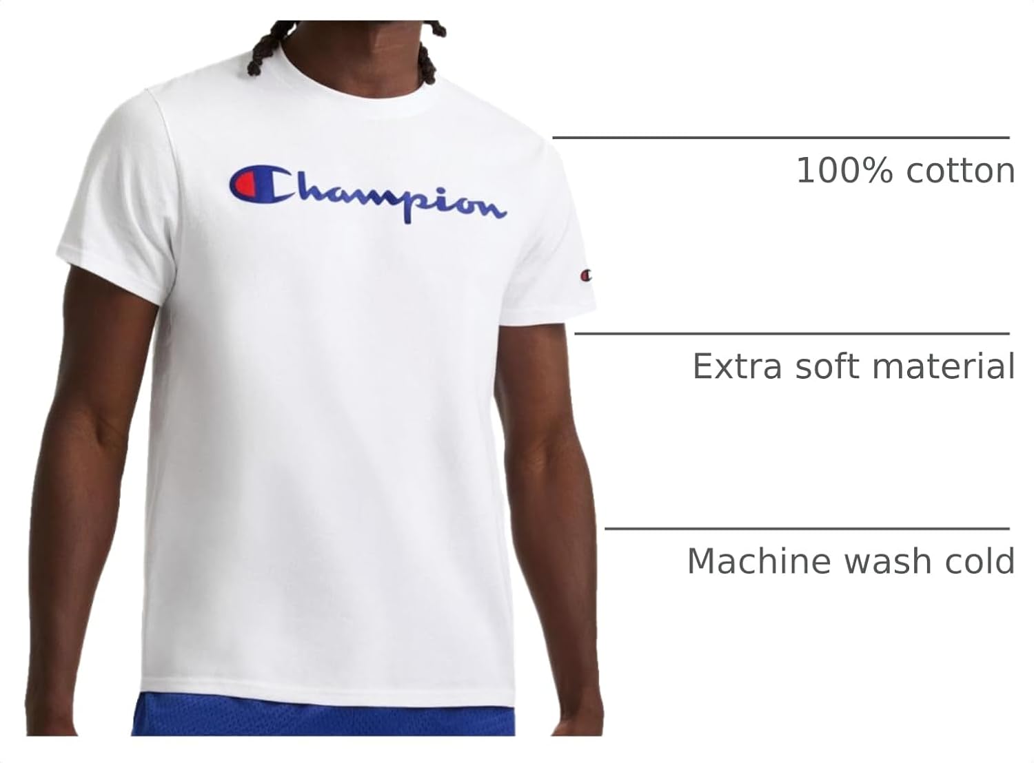 Detalle 2 de Champion Men's Graphic Short Sleeve T-Shirt, Standard Fit, Classic Script Logo — Midweight 100% Cotton