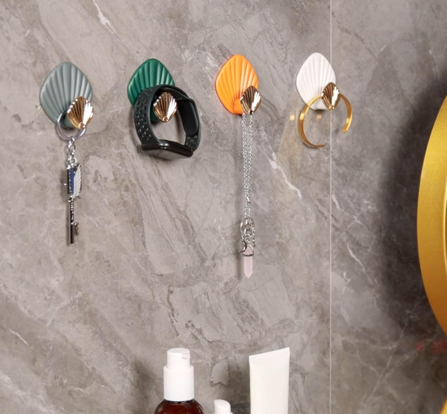 Detalle de RICOO HP004-GY, set da 4 ganci adesivi grigi per bagno e cucina (stile moderno)