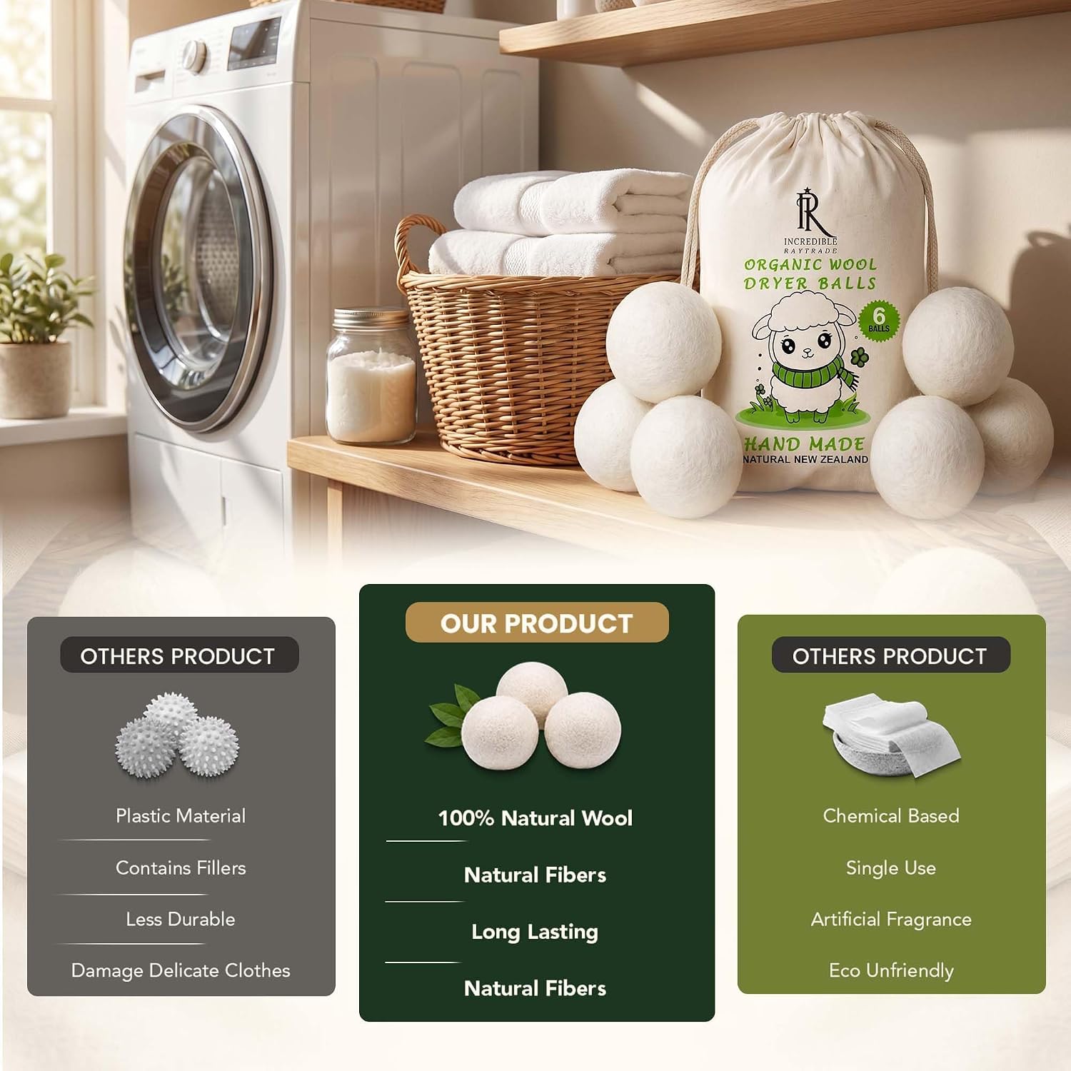 Detalle de RAYTRADE Wool Dryer Balls, New Zealand wool