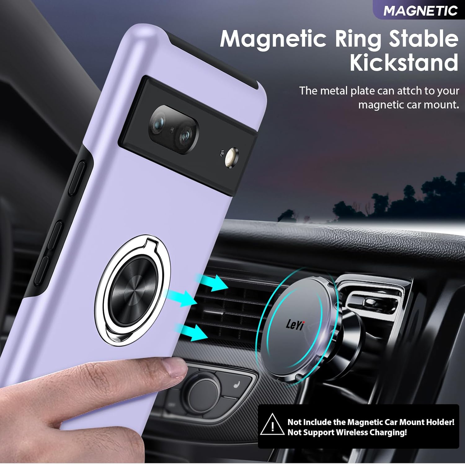 Thumbnail 5 de LeYi Purple Case with 2 Screen Protectors and Invisible Ring Stand for Google Pixel 7 (5G)
