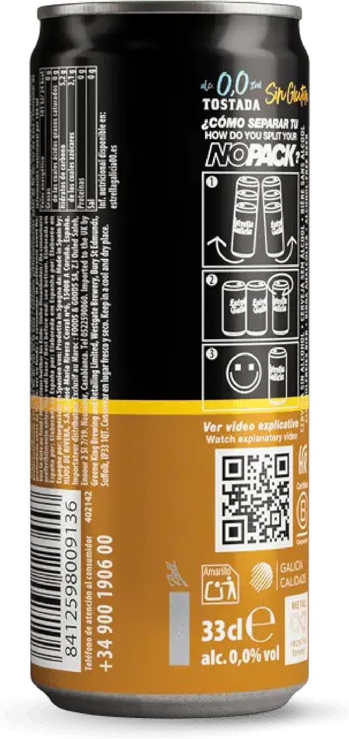 Detalle 2 de Estrella Galicia 0,0 Tostada Pack 24 x 33 cl
