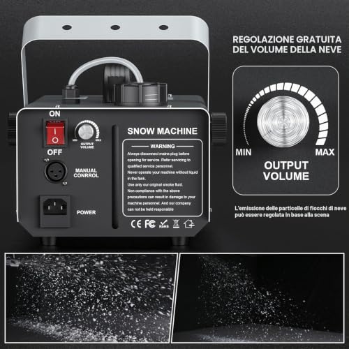 Detalle 2 de Macchina della Neve DELIBANG 1200 W con Telecomando – Effetti neve naturali per eventi e palco