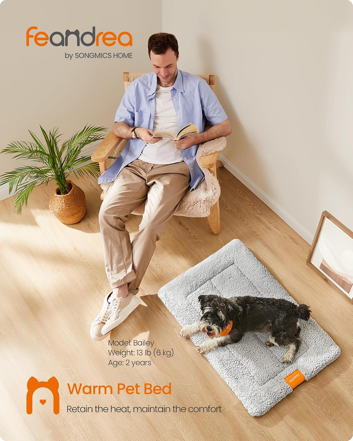 Thumbnail 1 de Feandrea Warm Dog Cat Bed: 75 x 50 cm Crate Mattress with Non-Slip Base