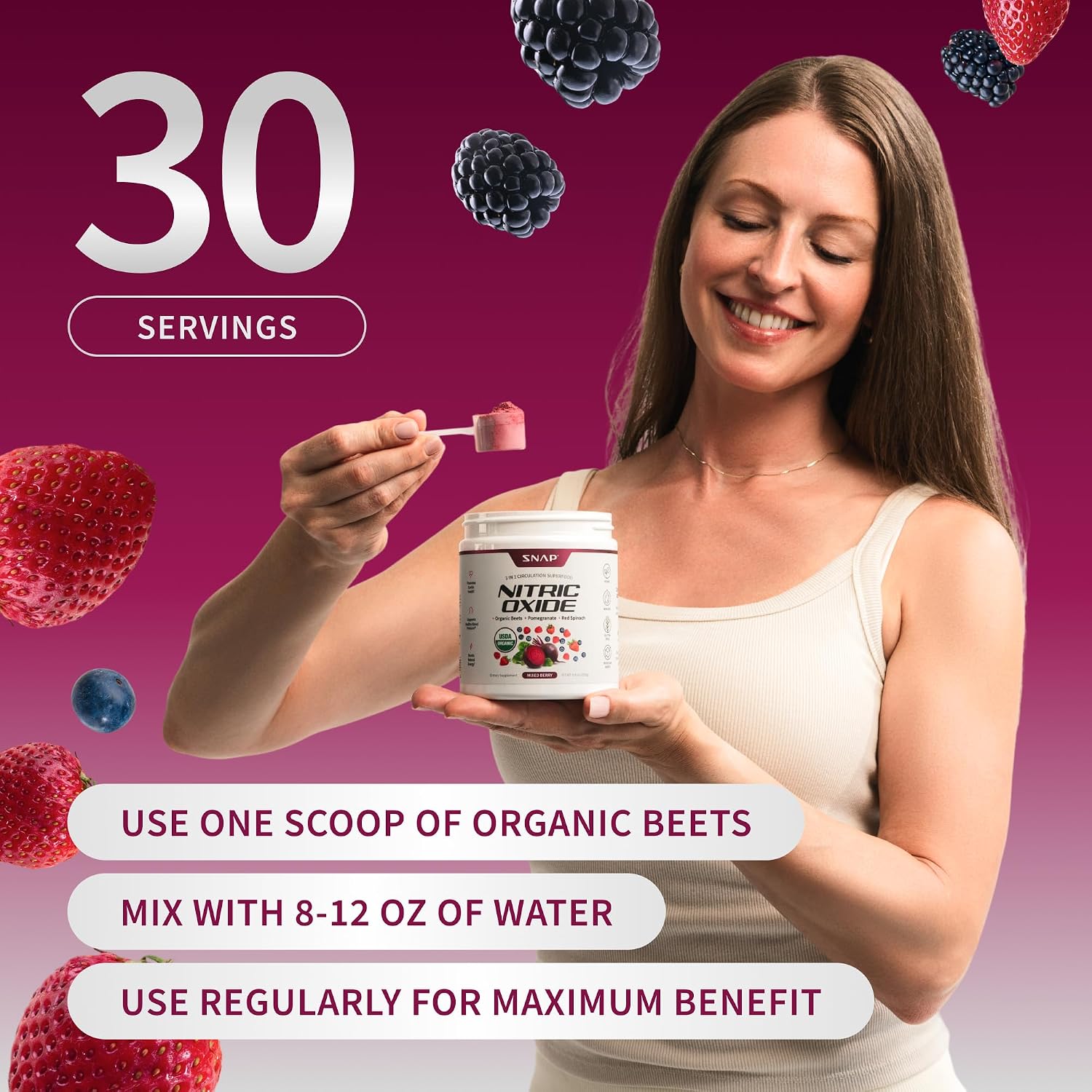 Detalle 1 de Snap Supplements Organic Beet Root Powder, Mixed Berry, Caffeine-Free Nitric Oxide Blend