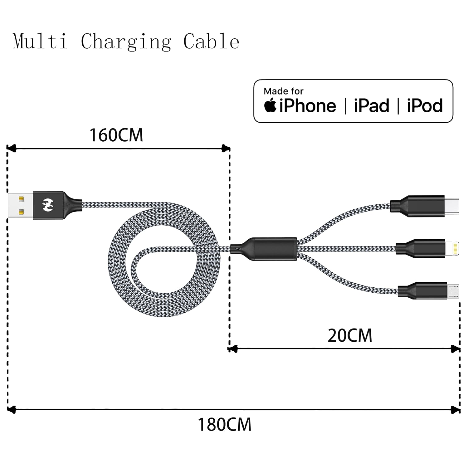 Detalle de Xnewcable Multi Charging Cable 6ft 2-Pack — 3-in-1 cable 🔌