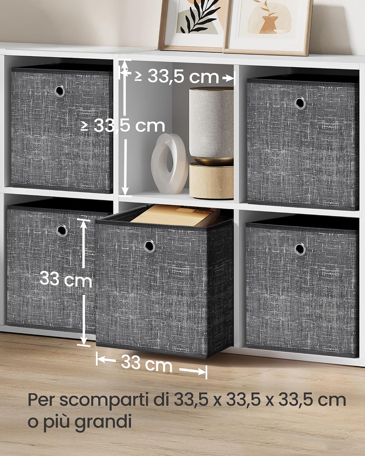 Detalle de SONGMICS RFB033B01, set di 6 scatole portaoggetti in tessuto non tessuto con manico (33 x 33 x 33 cm)