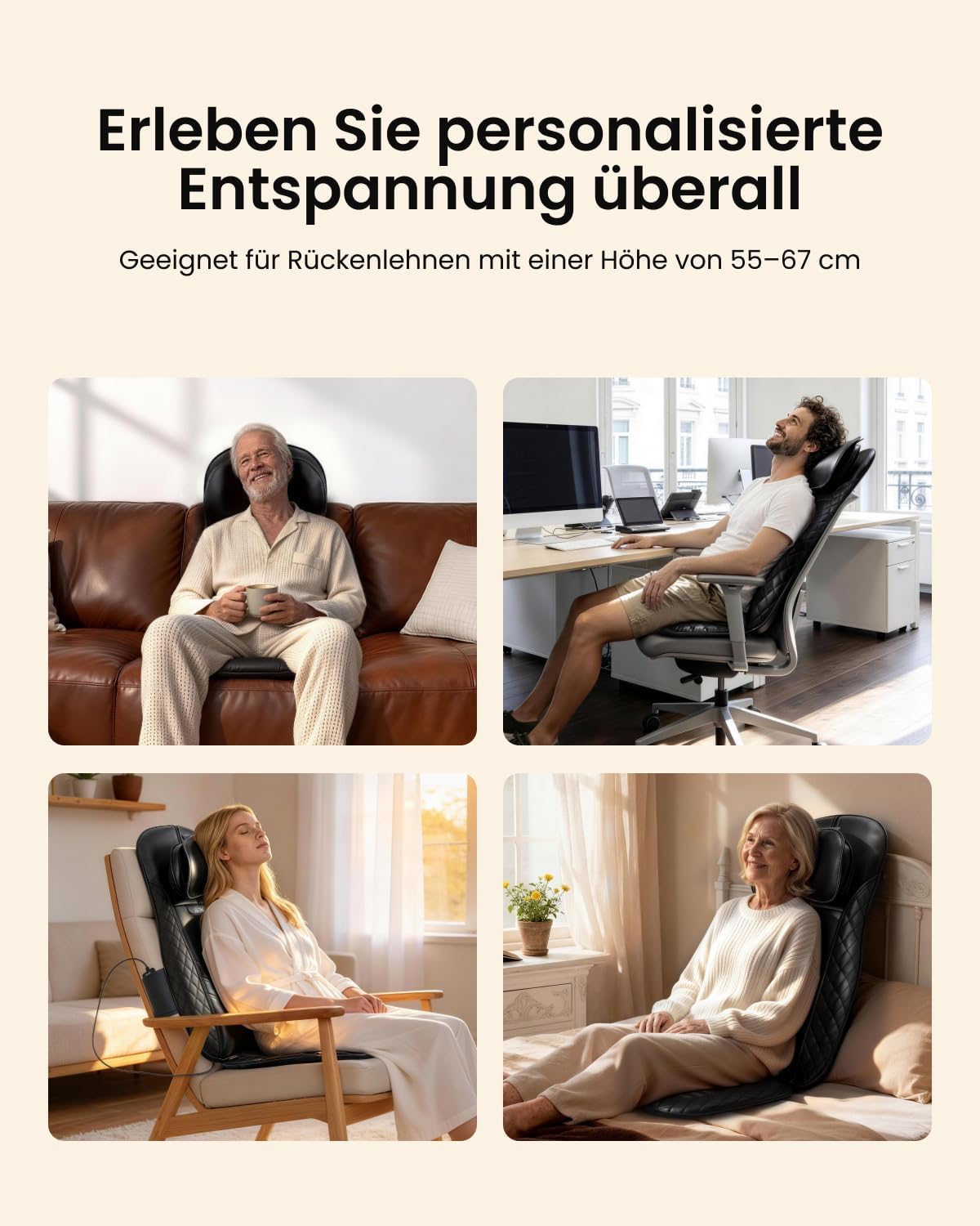 Thumbnail 6 de RENPHO Massagesitzauflage – Shiatsu-Massagegerät für Rücken und Nacken mit 12 Massagerollen, 3 Zonen, Wärme & Vibrationsmassage