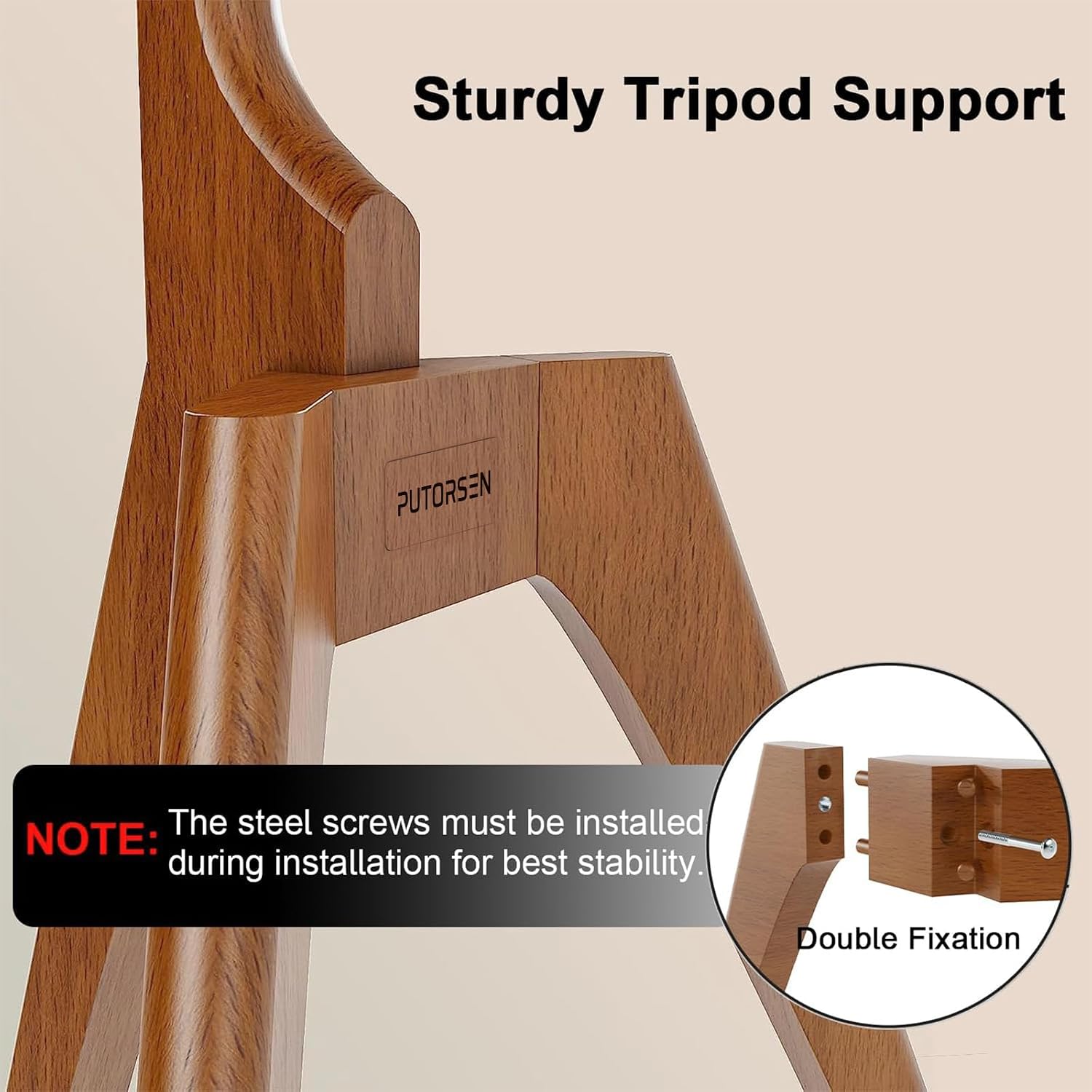 Thumbnail 5 de PUTORSEN Premium Wood Easel TV Stand (Walnut) for 45–65 Inch TVs, Adjustable Swivel Tripod with Hidden Cable Management