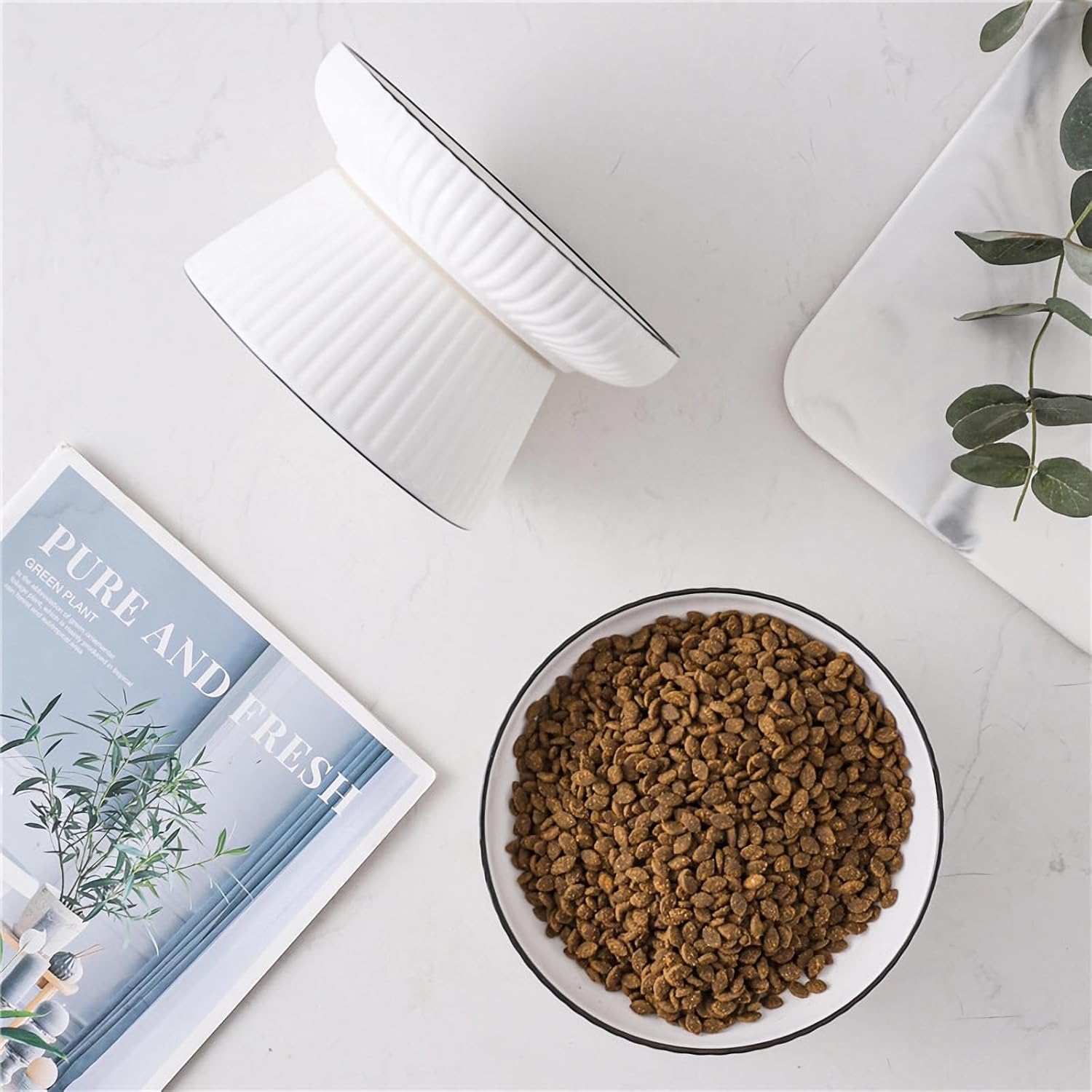 Thumbnail 6 de PlushPlumage Elevated Cat Bowl – raised ceramic anti-vomit dish with non-slip base