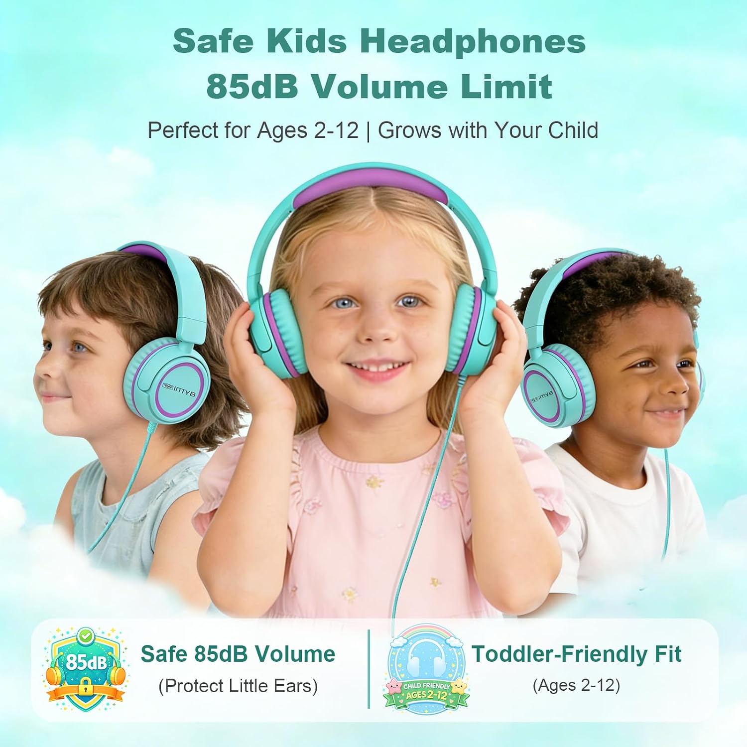 Detalle de IMYB V1 Kids Headphones – Wired, Foldable, Safe-Volume On-Ear Headphones (Green)
