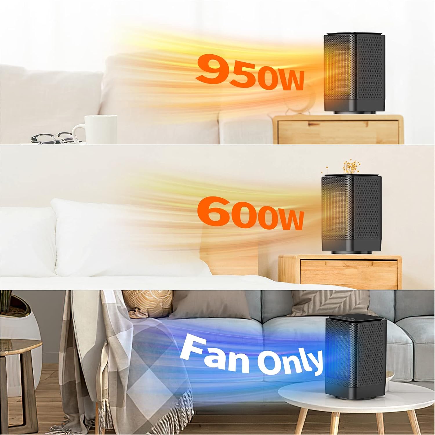 Detalle de TABYIK DH-QN02 Portable Ceramic Space Heater, 45° Oscillation, 3 Modes