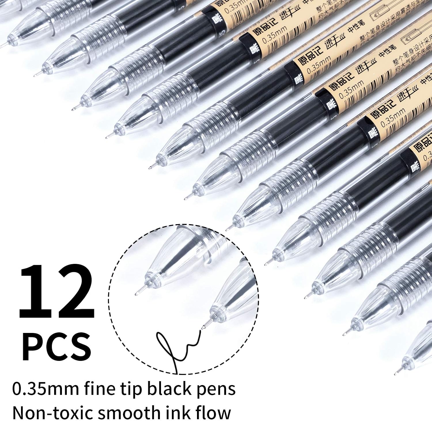 Detalle 2 de Reaeonat 12 Pack 0.35mm Black Gel Pens