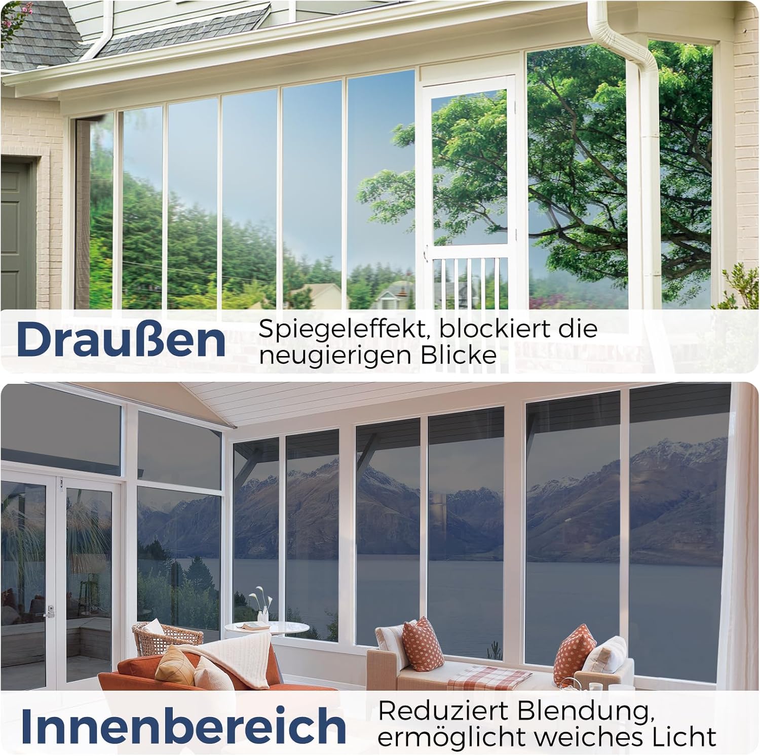 Detalle 2 de Lifetree Spiegelfolie für Fenster innen – selbsthaftende UV- & Hitzeschutz-Wärmeschutzfolie, Silber 60×200 cm