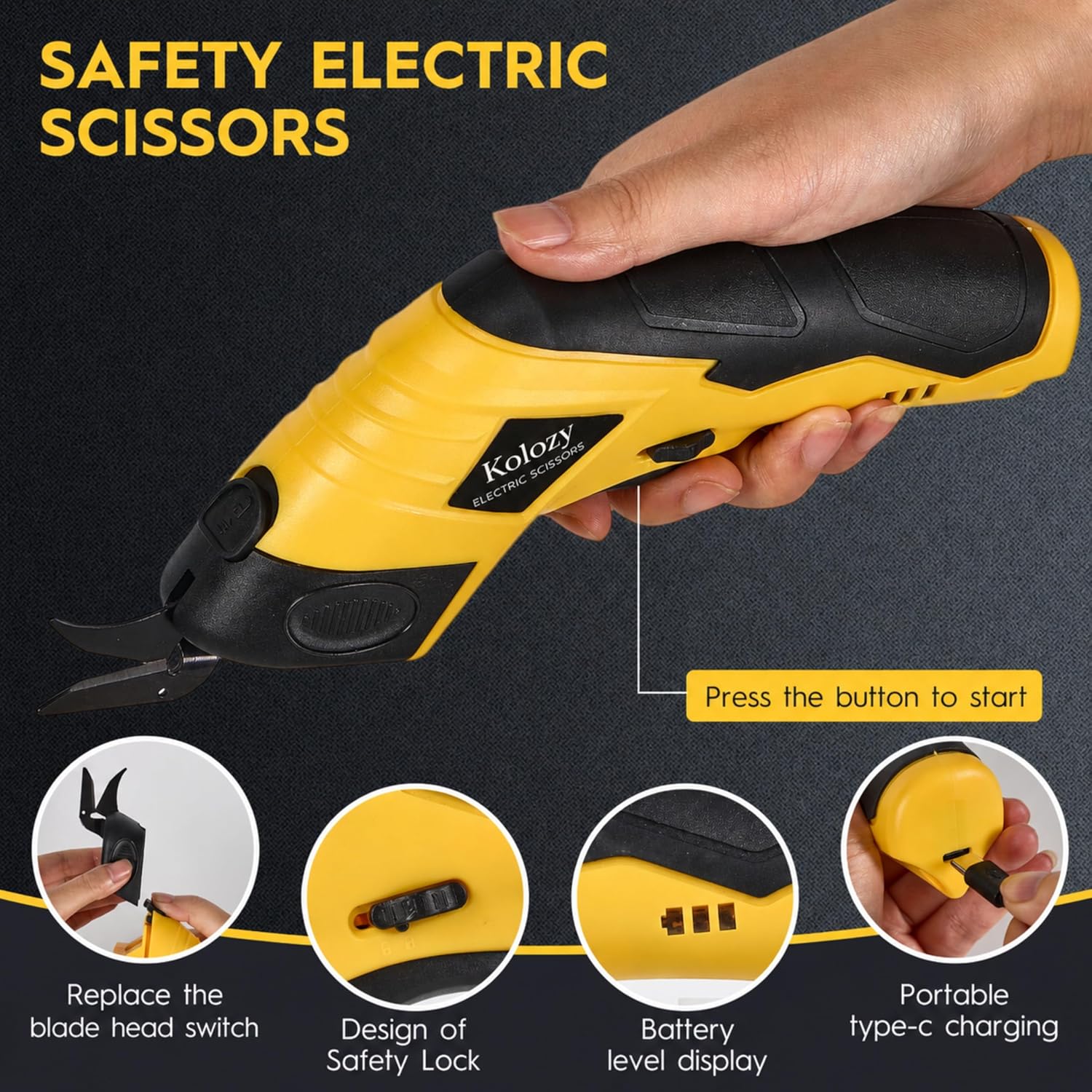 Thumbnail 5 de Kolozy Cordless Electric Scissors 4V (2500mAh, 10,000RPM) – Rechargeable cutter for cardboard, fabric, carpet, leather