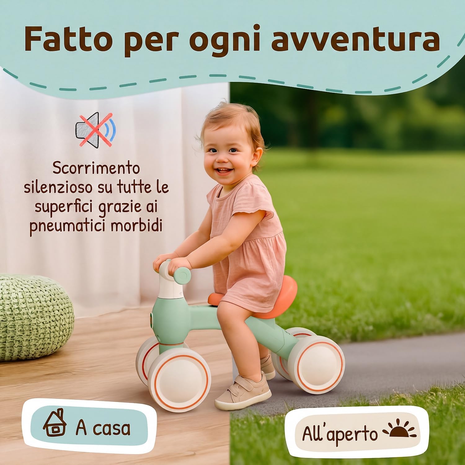 Detalle de Mallie® Bicicletta Senza Pedali con cestino – Balance Bike per bambini 1–2 anni