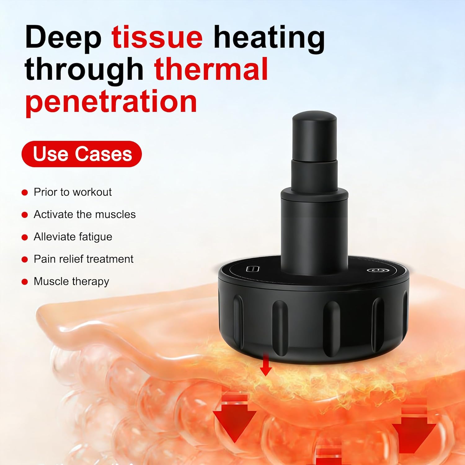 Detalle de LEERCON Heating Head for Small Massage Gun (3-Temp) — 12mm, 15-Min Auto-Off, USB-C Rechargeable