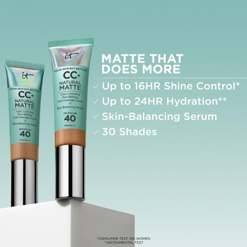 Thumbnail 3 de IT Cosmetics CC+ Natural Matte Cream Foundation (Full Coverage) with Hyaluronic Acid and SPF 40 Protection