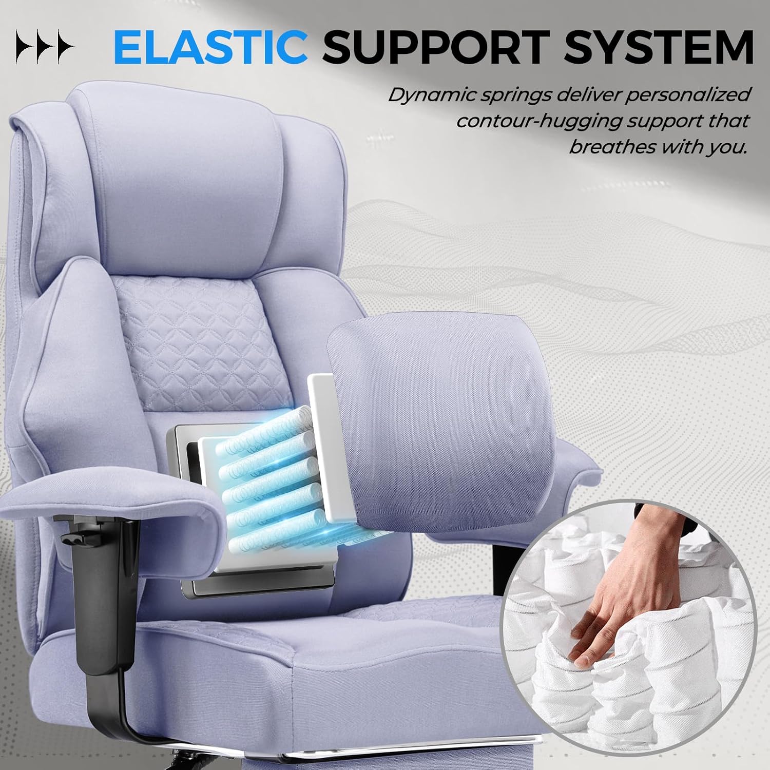 Detalle de GTPLAYER GT216 Fabric Gaming Chair with Pocket Springs, Wide Seat and Footrest