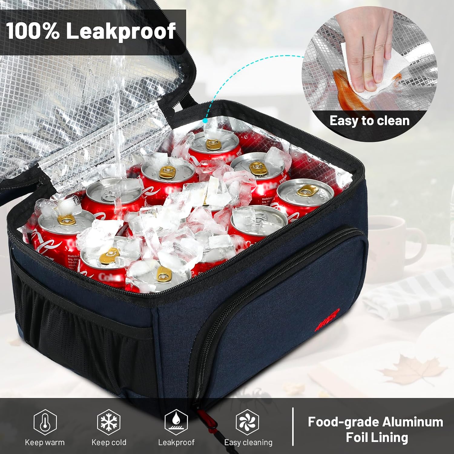 Thumbnail 3 de MIER Dual Compartment Lunch Bag Tote with Shoulder Strap – Insulated, Leakproof Cooler, Dark Blue
