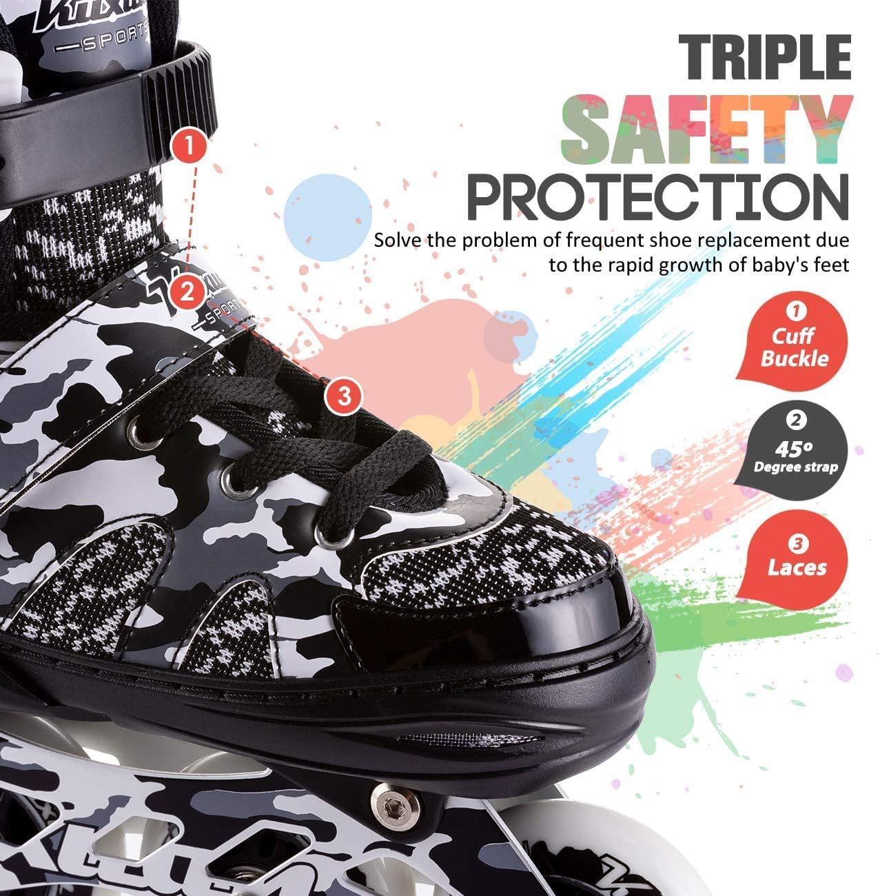 Thumbnail 4 de Kuxuan Boys Adjustable Inline Skates with Light-Up Wheels for Kids (Adjustable Sizing, No Battery Lights)