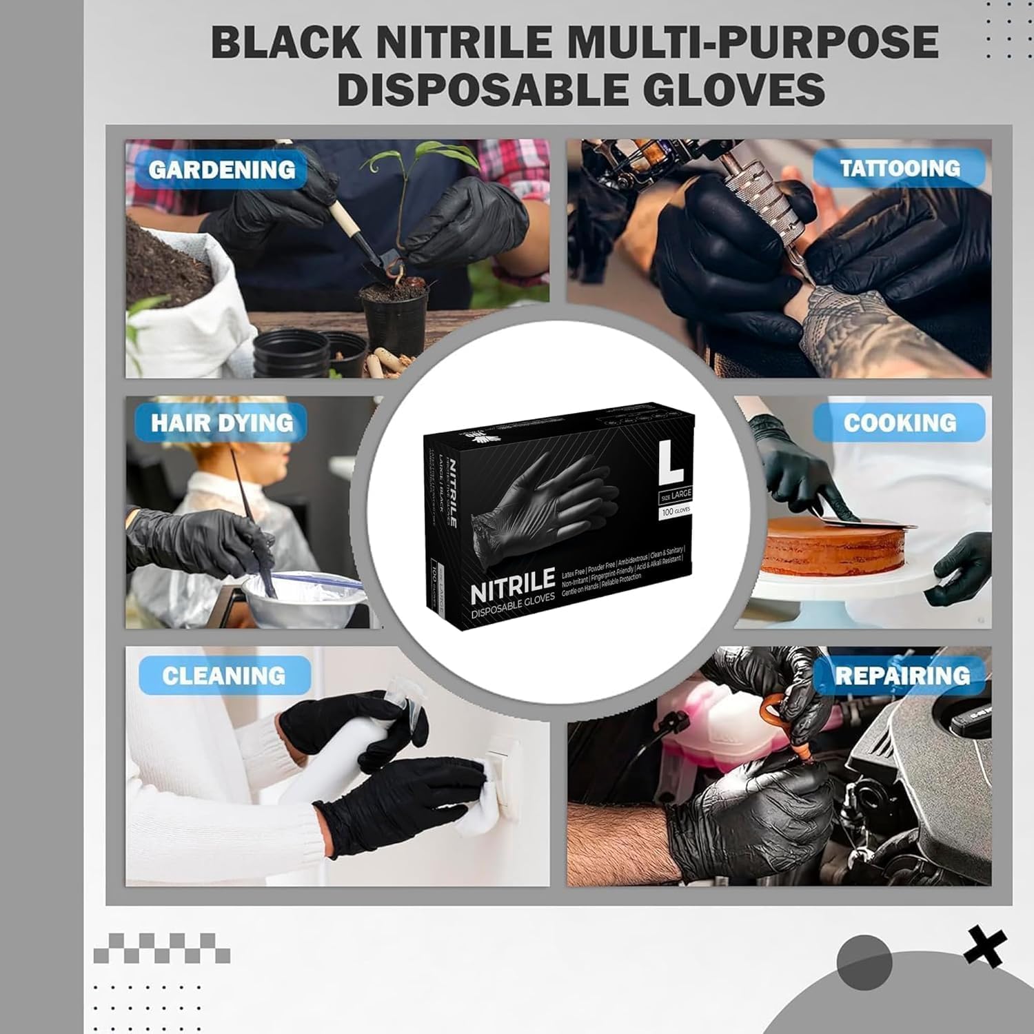 Thumbnail 6 de The Real Touch Black Nitrile Gloves (Large) – Extra Strong, Powder Free, Box of 100