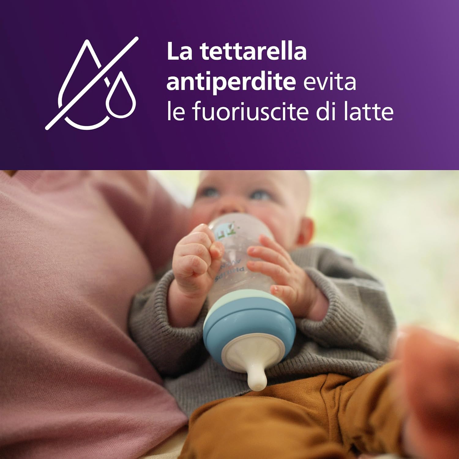 Detalle de Philips Avent Set Nighttime a Risposta Naturale – Biberon 260 ml con tettarella Flusso 3, anello fosforescente e ciuccio Ultra Soft Nighttime