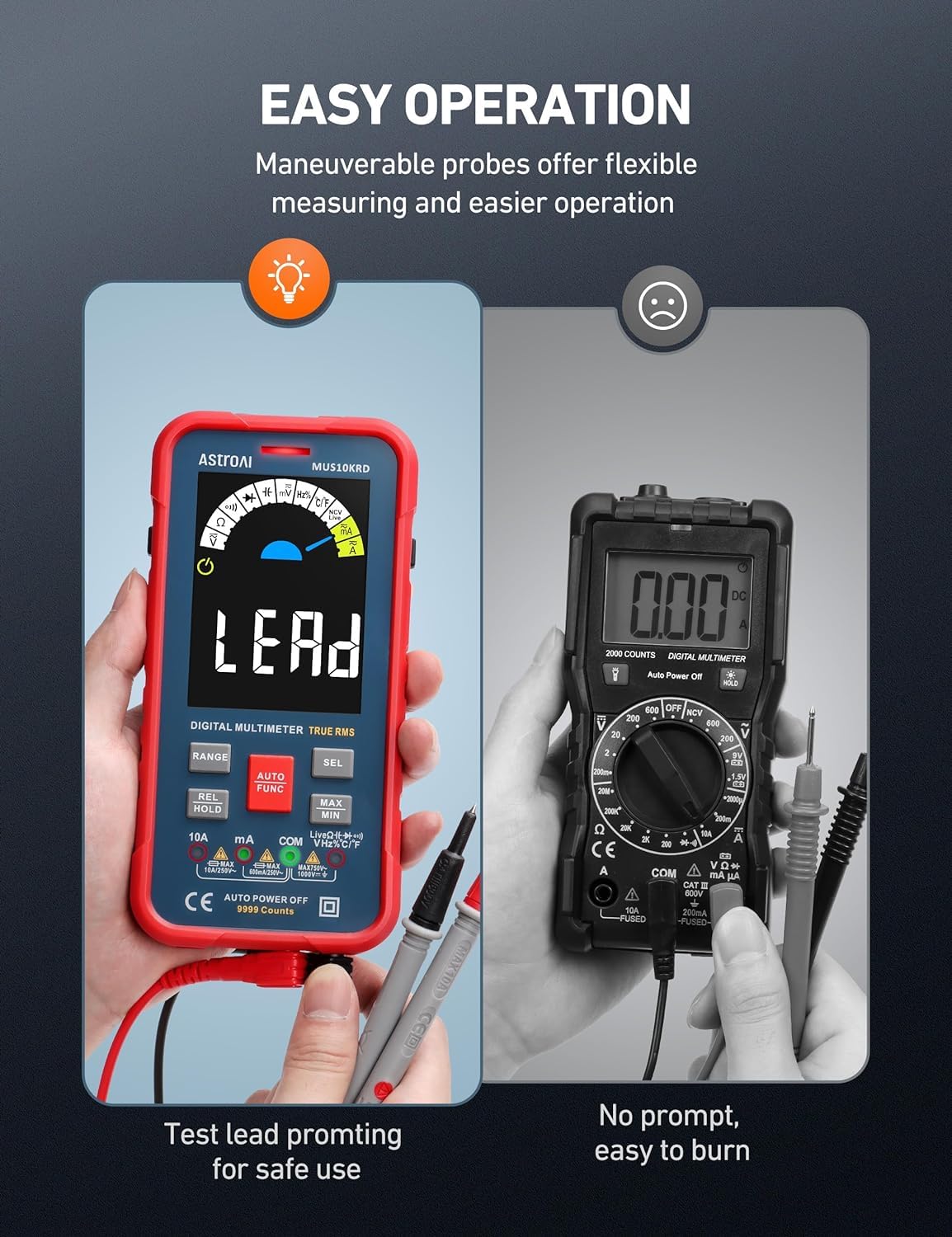 Detalle de AstroAI MUS10KRD Digital Multimeter, 10,000 Counts, True RMS, Colour LCD