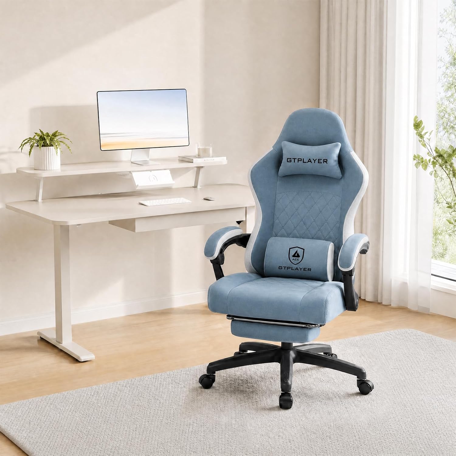Detalle 2 de GTPLAYER LR002-XIN-25 Gaming Chair, Light Blue Fabric, Footrest and High Back