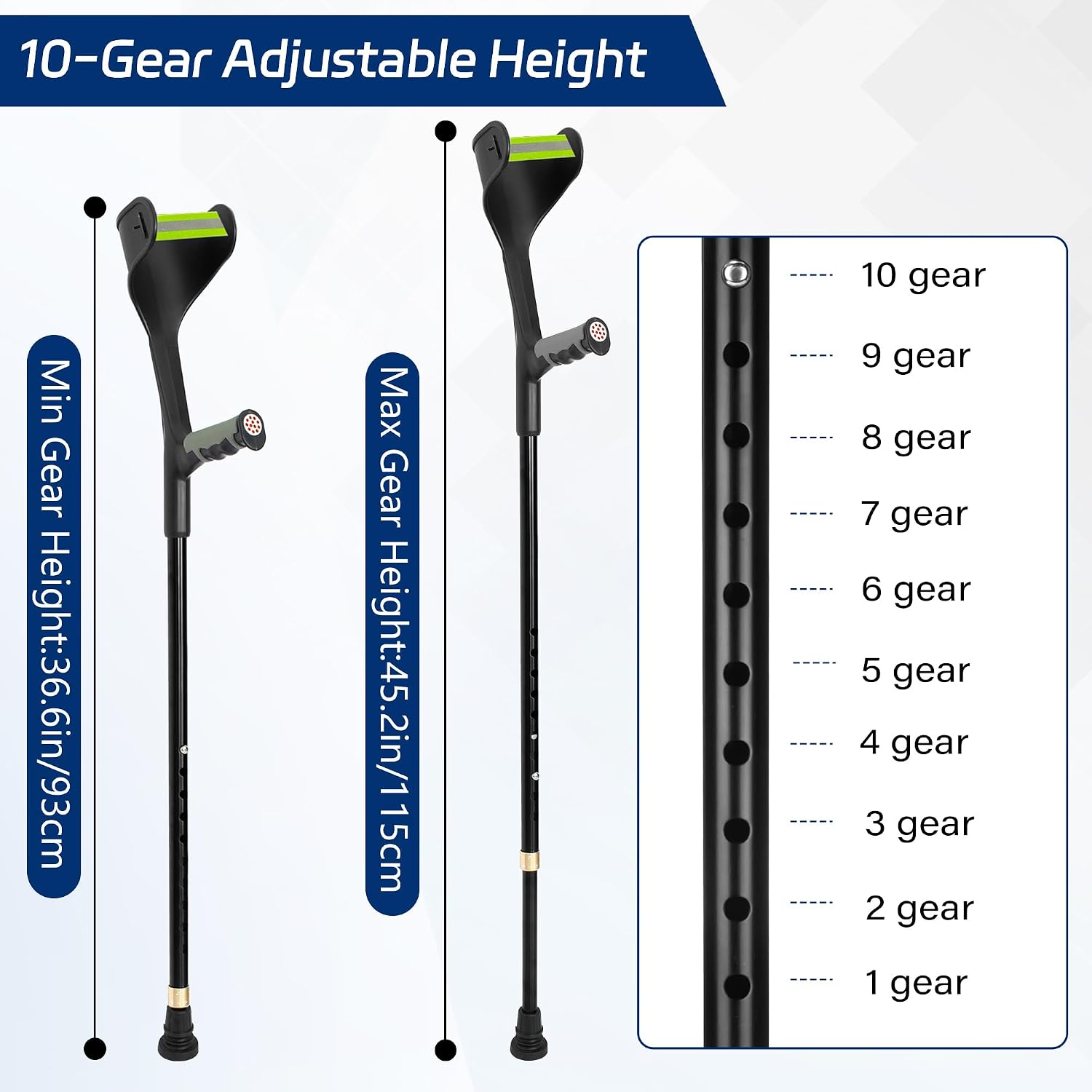 Thumbnail 1 de Folding Forearm Crutches for Adults (Set of 2) with Anti-Slip Feet — Adjustable, Lightweight Aluminium, Cuffs, and Travel-Ready Design