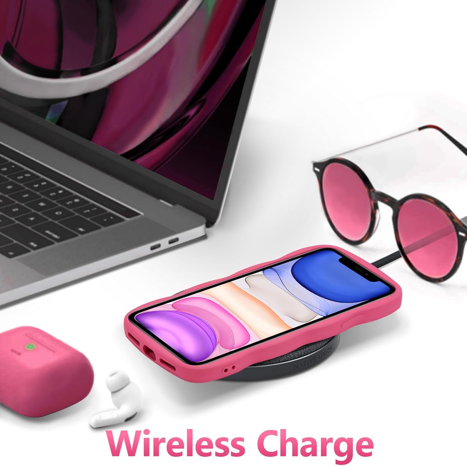 Detalle de UEEBAI Handyhülle für iPhone 13 Pro 6,1 Zoll – Rosa, Wellenrahmen, ultradünn, Stoßfestes Silikon-Case mit TPU-Bumper