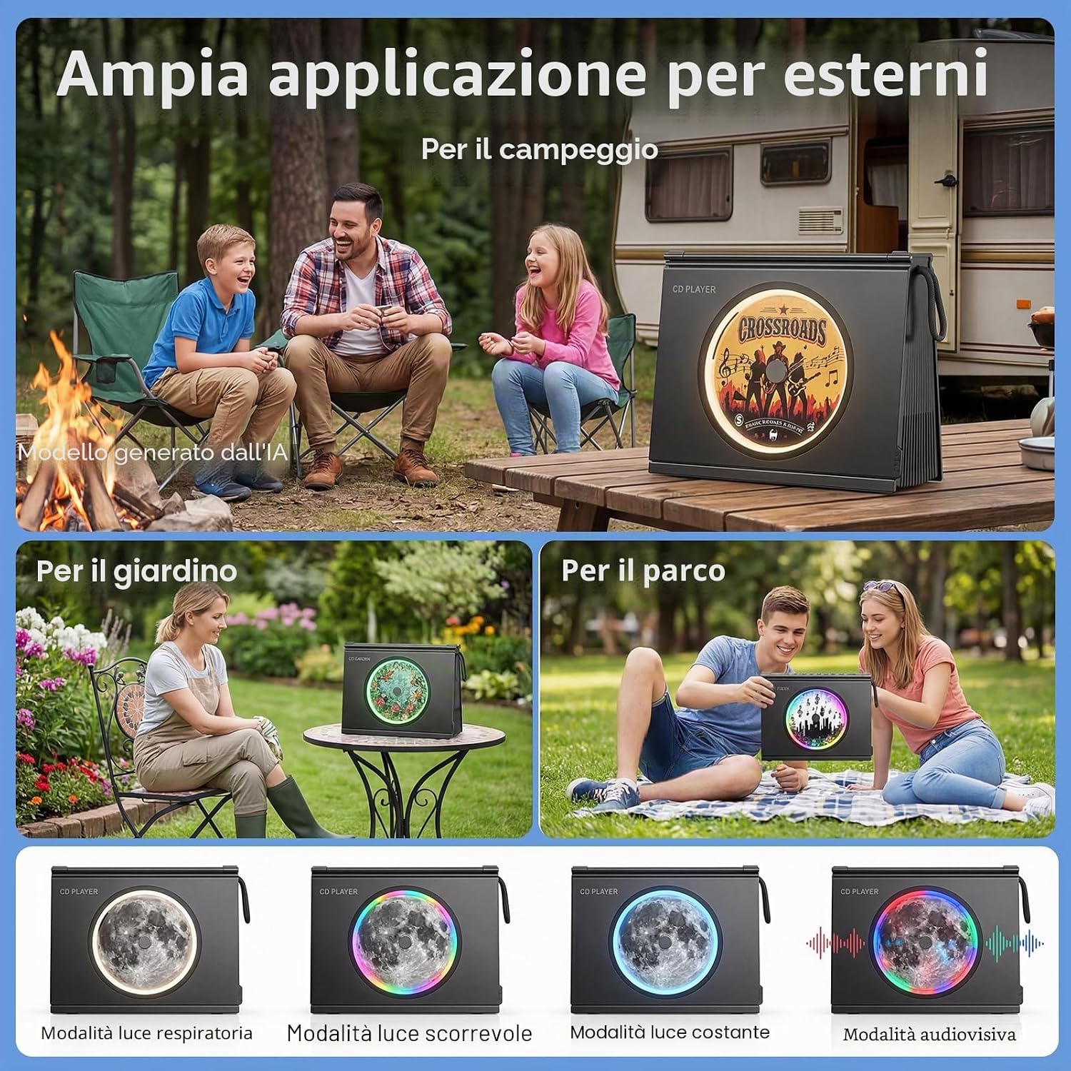 Detalle de Gueray Lettore CD Portatile con Luci Bluetooth 5.3 – Design Libreria e Batteria 4000mAh