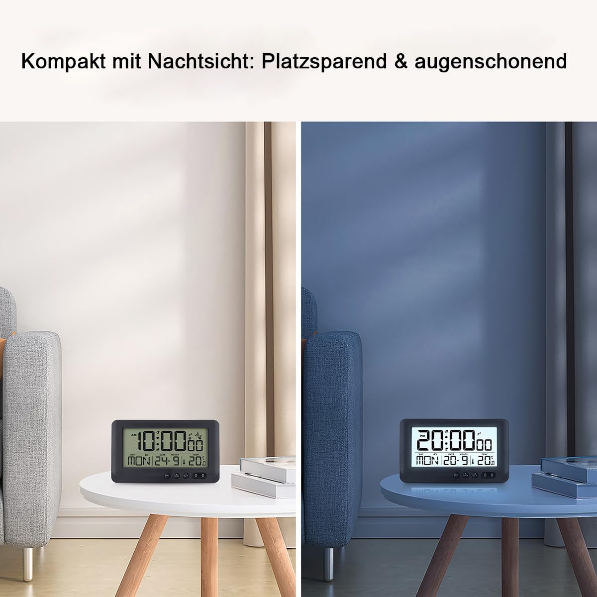 Thumbnail 5 de Teepacioka Funkwecker Digital mit Automatischer Zeit-Synchronisation, 5-Minuten-Snooze und Temperaturanzeige – Schwarz