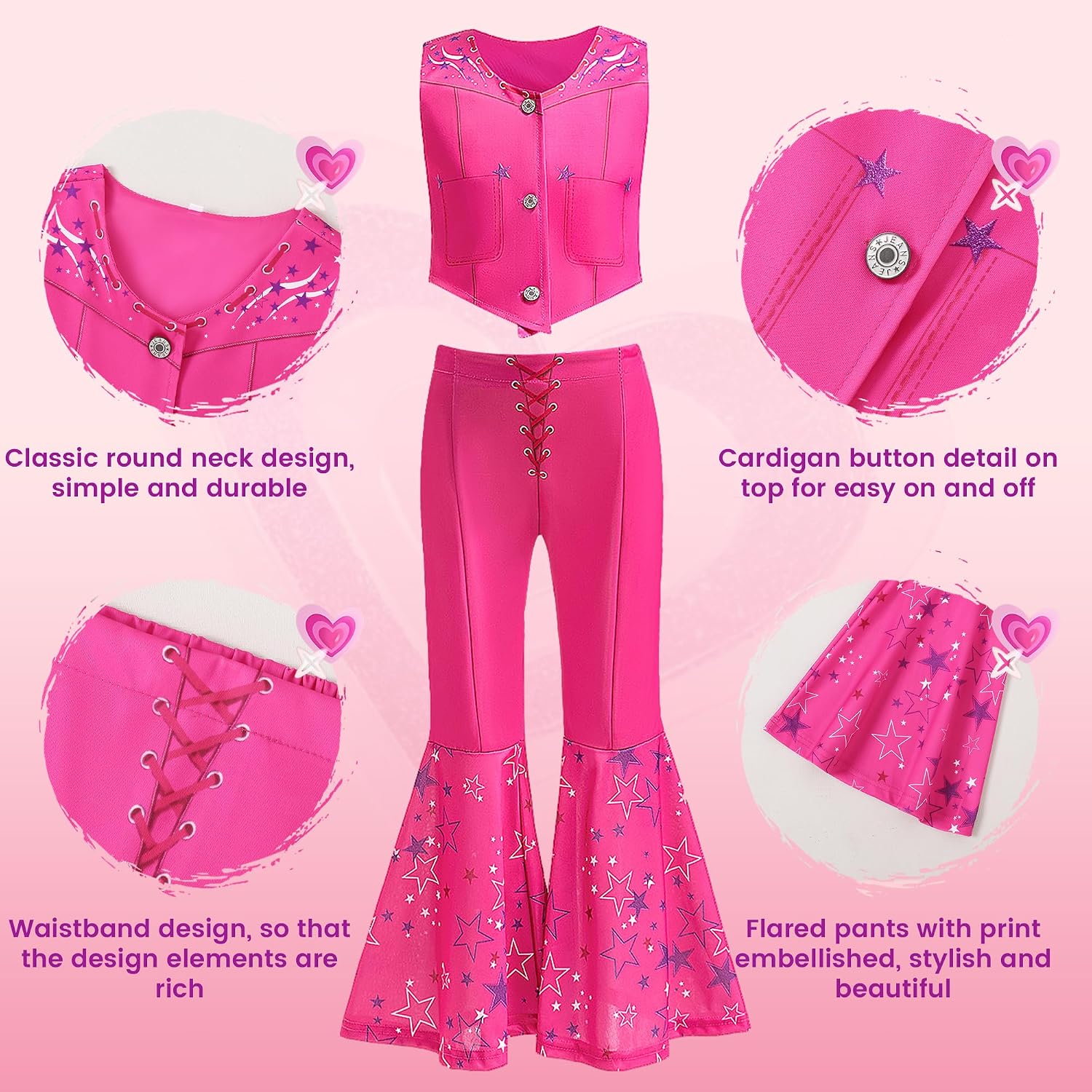 Detalle de ZapLute ZPT1359 Girls’ Pink Cowgirl Costume, 6-Piece Disco Outfit