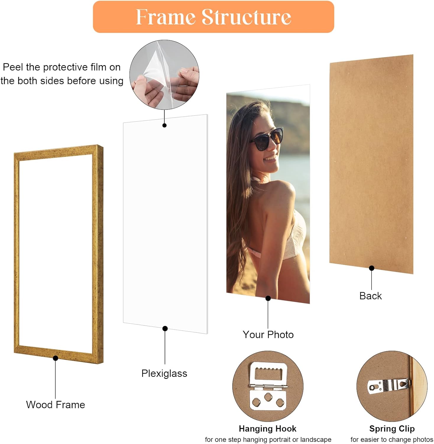 Thumbnail 5 de MOUDAMION Wood 24x36 Poster Frame Gold (Ornate Natural) with HD Plexiglass