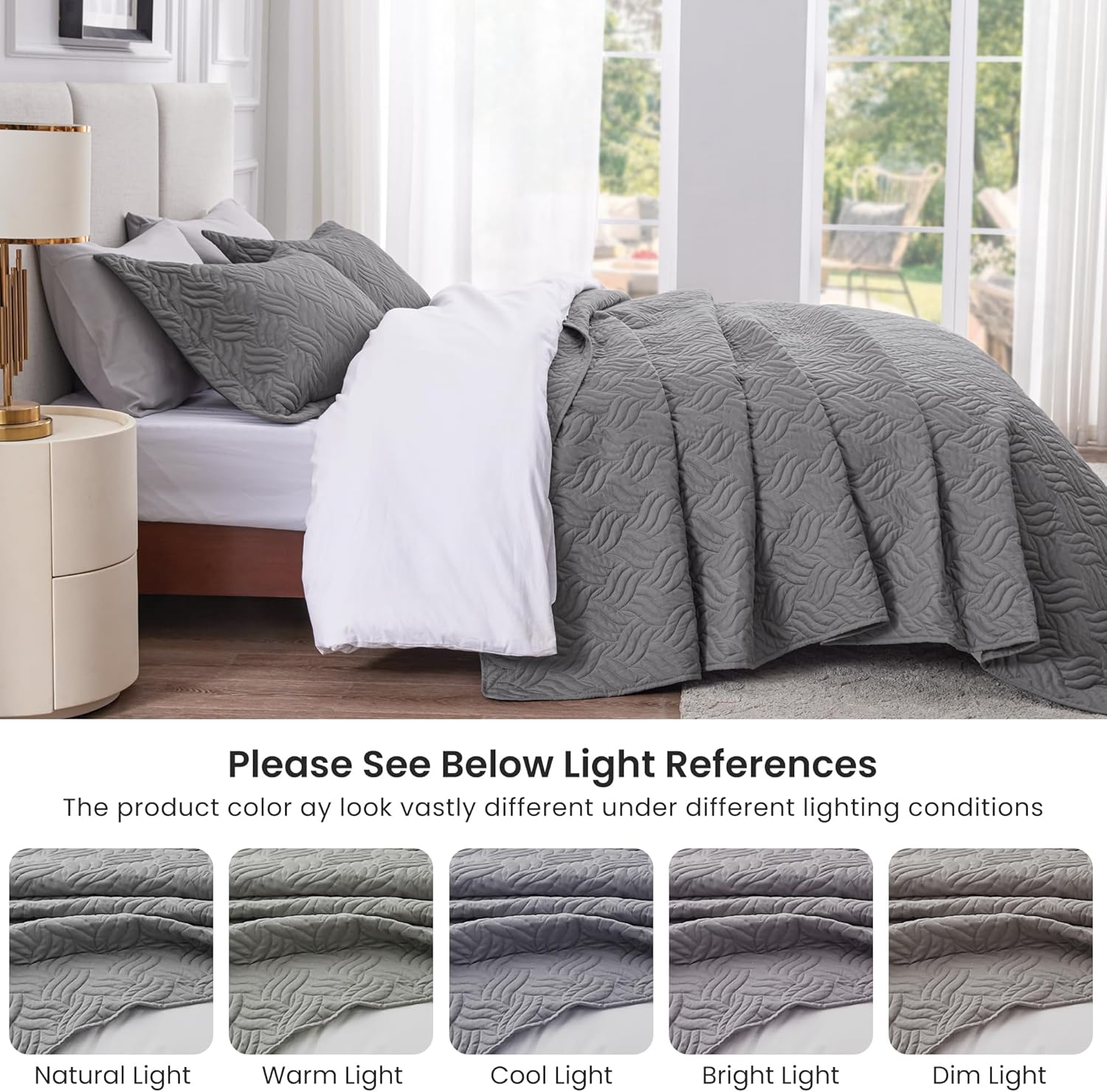 Detalle de Love's cabin Queen Quilt Set with Wave Pattern in Gray