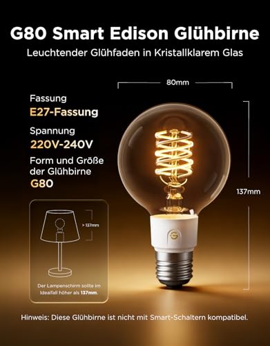 Detalle de Govee Smart Edison Glühbirne E27 G80 (2 Stück) – RGBWW Vintage LED mit Matter & Google Assistant