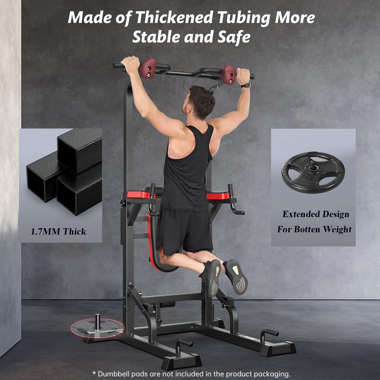 Thumbnail 4 de pooboo Power Tower Dip Station with 11 Height Settings and Folding Bench