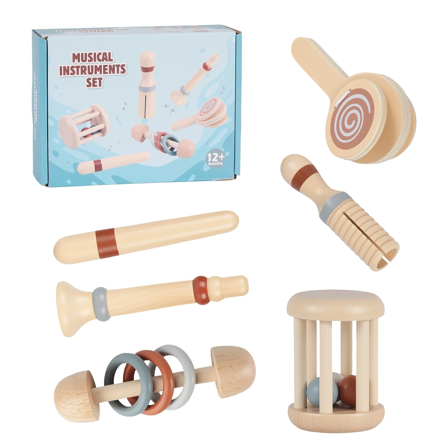 Thumbnail 5 de Lixstyea Montessori-Holz-Rasseln (6er-Set) – Musik-Sensorik-Spielzeug für Babys