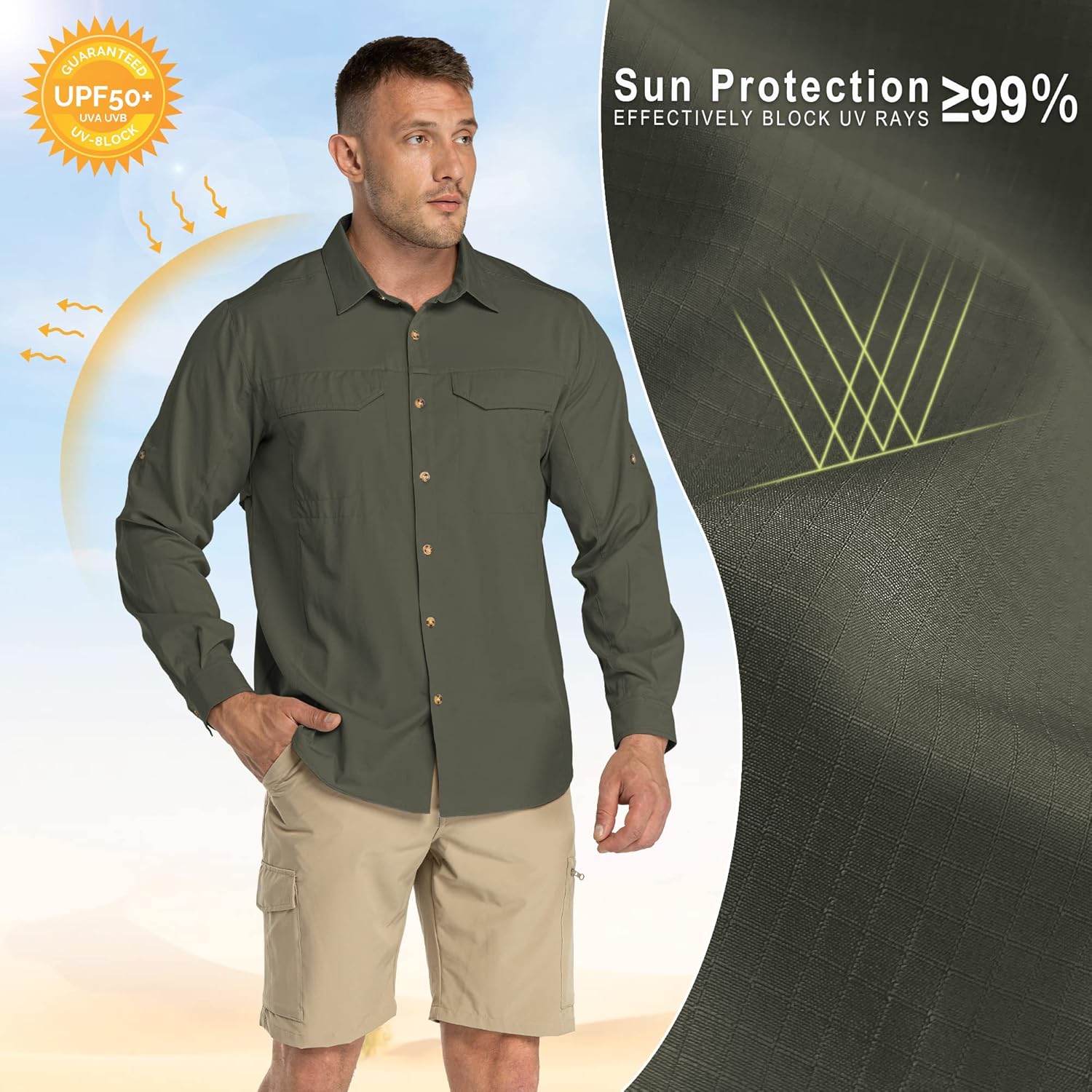 Thumbnail 5 de 33,000ft Funktionshemd Herren UPF50+ UV-Schutz Langarm – atmungsaktiv, vielseitig für Outdoor-Aktivitäten