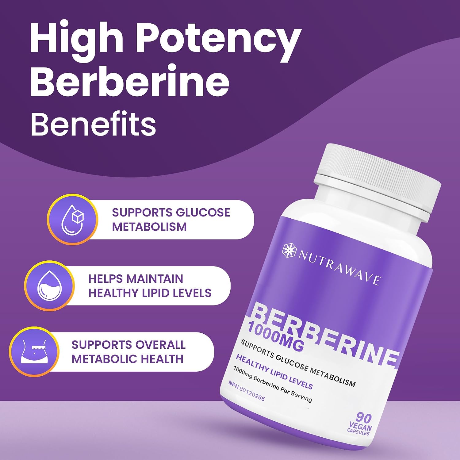 Thumbnail 1 de Nutra Wave PURE Berberine Capsules, 1,000 mg per Serving, 90 Count