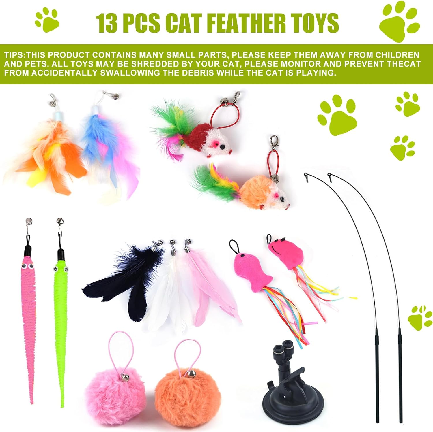Thumbnail 2 de ACETEND 13-Piece Interactive Cat Feather Toys with Suction Cup and 2 Wands