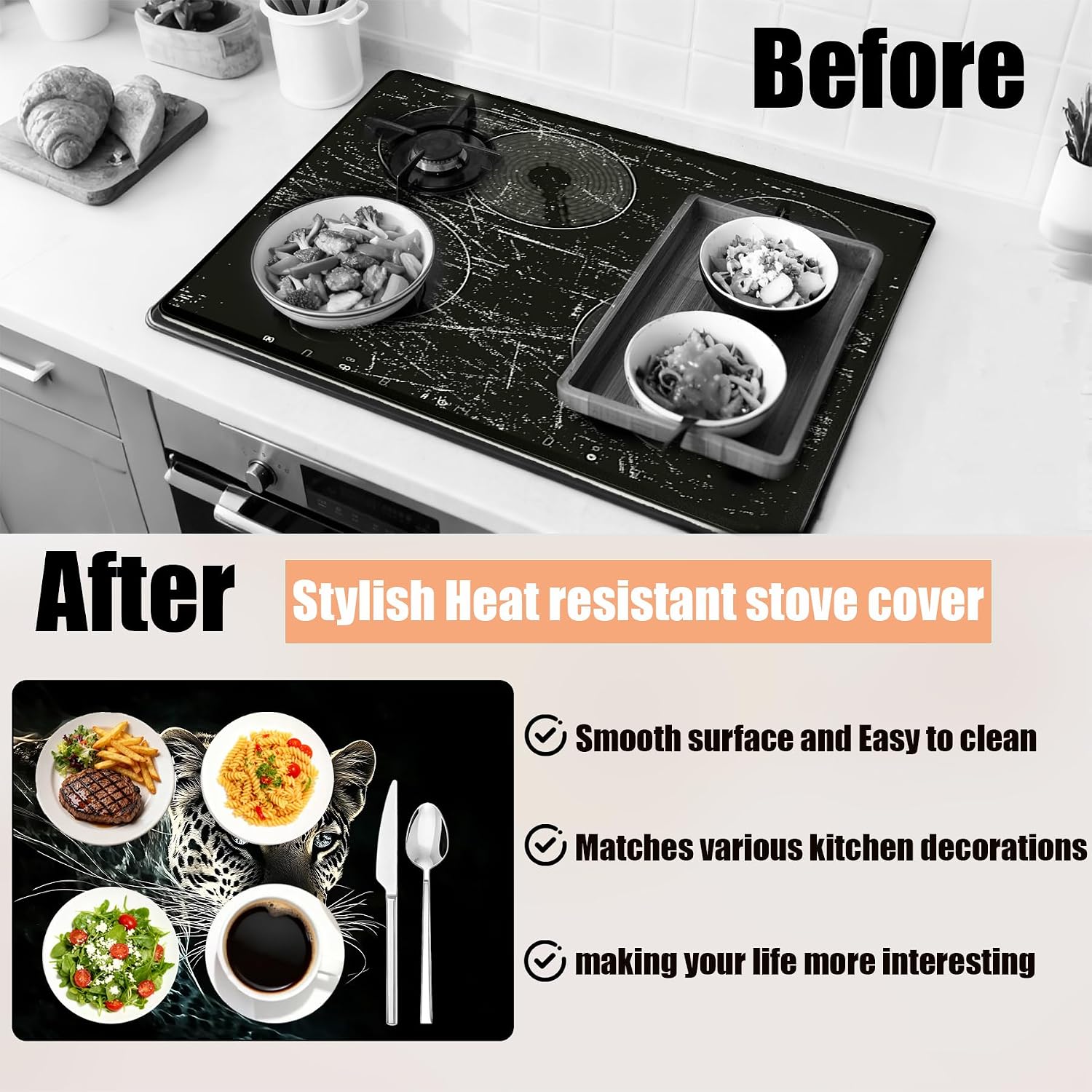 Detalle 2 de seewan Stovetop Cover 28" x 20" Leopard Anti-Slip Foldable Stove Protector