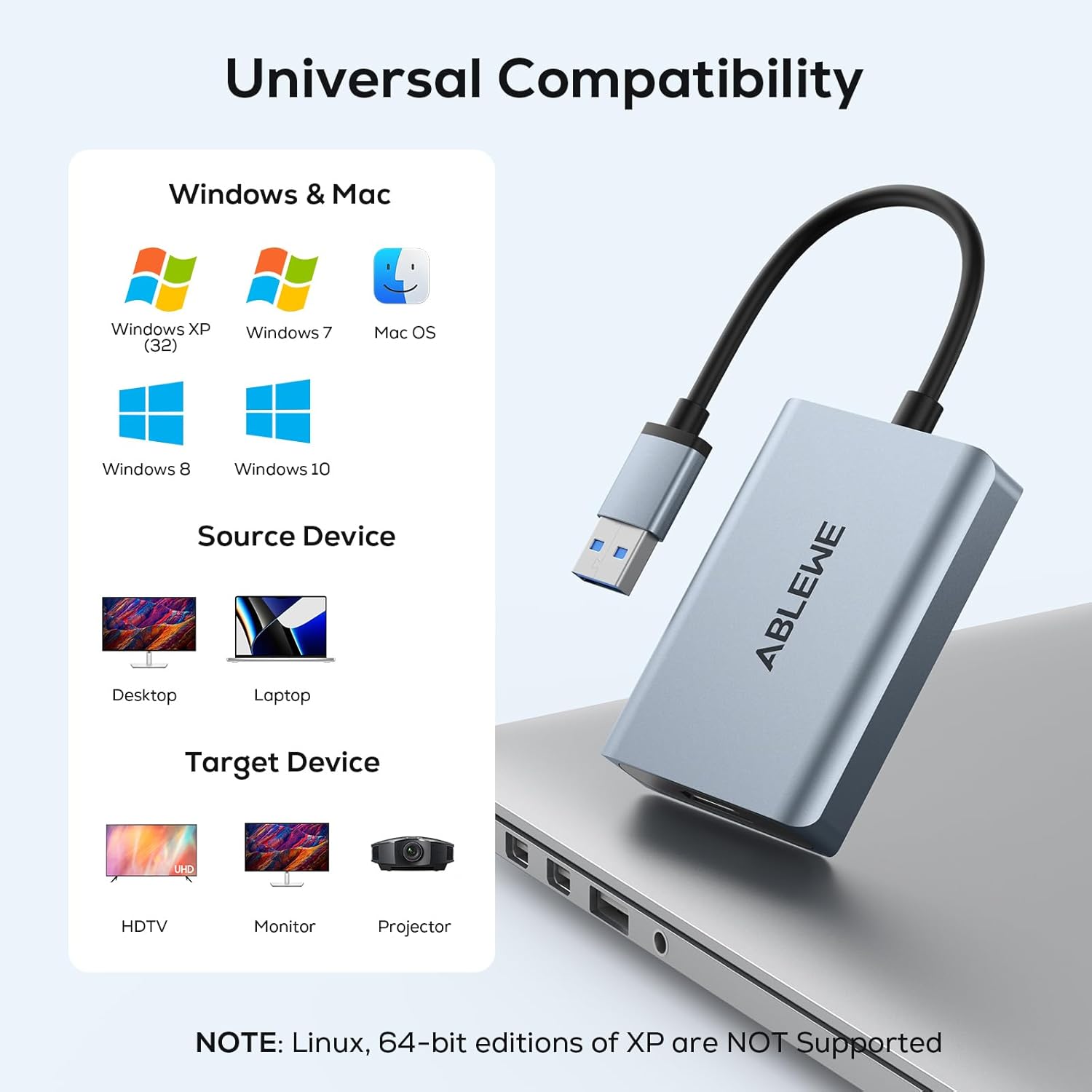 Thumbnail 4 de ABLEWE USB zu HDMI Adapter 1080p 🖥