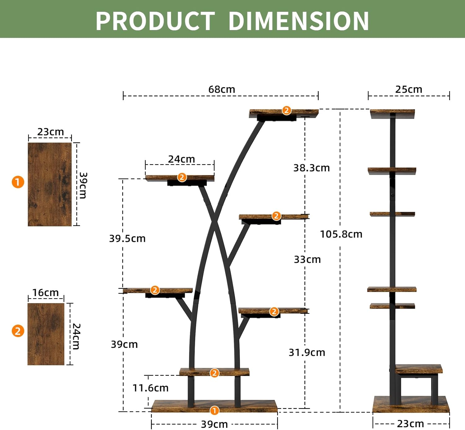 Thumbnail 6 de BACEKOLL 7-Tier Indoor Plant Stand with Grow Lights (105cm)